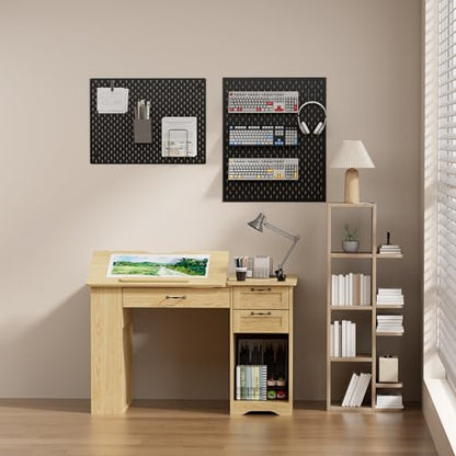 Drafting Table with Storage Cabinet & Drawers, Adjustable Drawing Table with Open Shelves, Craft Art Desk for Artists, Painters, Drawing, Crafting, Reading, Writing, Working - color: Natural Oak