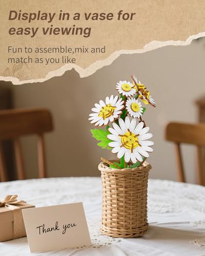 Kaayee 3D Wooden Flower Puzzles Daisy, Wood Flowers Craft for Adults - color: Daisy