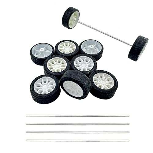10PCS Toy Car Wheels 32mm Rubber Tire with 5PCS Shaft Round Axles for for DIY Model Toy RC Car Accessories Parts (2X32MM) - style: 2X32MM