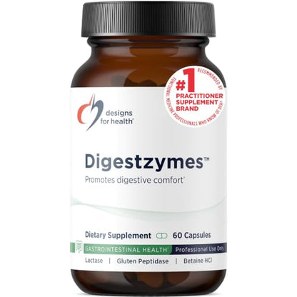 Designs for Health Digestzymes - Digestive Enzymes + Betaine Hydrochloride for Gas & Bloating Relief - Pepsin, Ox Bile, Lactase Enzyme & Lipase Enzymes for Digestion (60 Capsules) - size: 60 Count (Pack of 1)