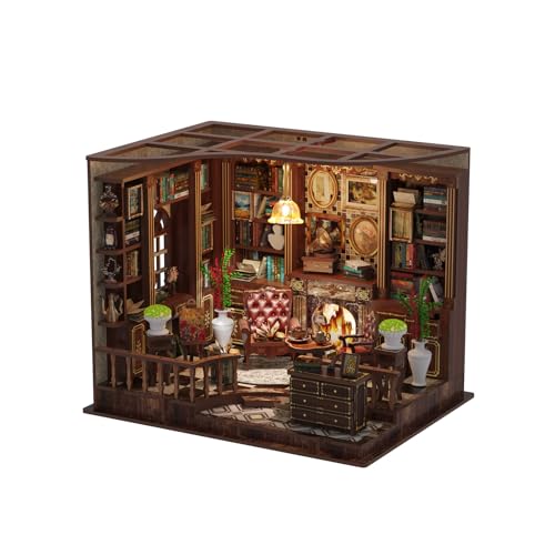 Parisian Library Book Nook DIY Kit - 3D Wooden Study Model with Touch-Sensor LED Light, Vintage Bookshelf Decor for Adults - color: Parisian Library Book Nook