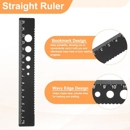 Generic Folding and Straight Ruler Kit 30/15cm Metric Aluminum Alloy Protractor Foldable Angle Wave Edge Ruler with Hollow Circle for Home Classroom Office, Black-Red - color: Black-Red