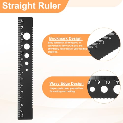 Generic Folding and Straight Ruler Kit 30/15cm Metric Aluminum Alloy Protractor Foldable Angle Wave Edge Ruler with Hollow Circle for Home Classroom Office, Clear Black - color: Clear-Black