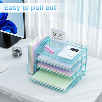 Spacrea 4-Tier Paper Organizer for Desk with File Organizer - color: Blue