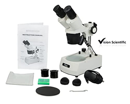 VMS0002-RC-234-ES2 Binocular Stereo Microscope, WF10x and WF20x Eyepieces, 2X, 3X and 4X Objectives, 20x, 30x, 50x, 60x and 80x Magnification, Rechargeable Battery - style: 2x, 3x&4x Objective, WF20x Eyepieces, with Rechargeable Battery