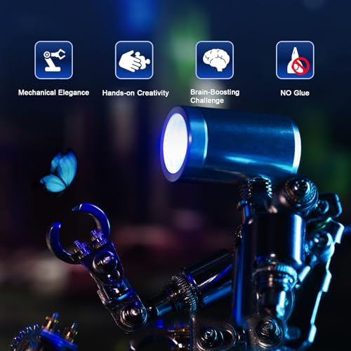 Mostarle Terminator M 3D Metal Puzzle, Arcynix DIY Mechanical Robot Model Kit, Sci-Fi Design LED Light Feature Unique Gift for Adults & Teenager (Blue) - color: Blue