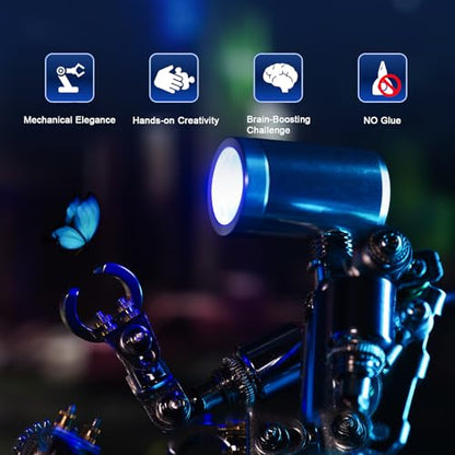 Mostarle Terminator M 3D Metal Puzzle, Arcynix DIY Mechanical Robot Model Kit, Sci-Fi Design LED Light Feature Unique Gift for Adults & Teenager (Blue) - color: Blue
