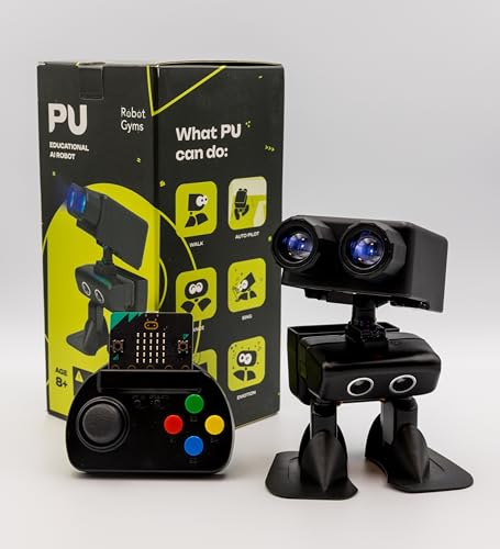 Robot PU Programmable Bipedal STEM Robot Kit with Micro:bit & Gamepad, Autopilot, Sing Dance & Talk Interactive Companion, Soccer Games, Block & Python Coding for Kids, Makers & Prototyping