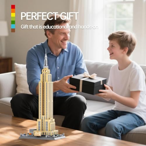 CAXIMSY Empire State Architecture Model Building Block Set for Adults New York's World Famous Landmark Architectural Toys Gift Kids and 1570 Pieces - color: Beige