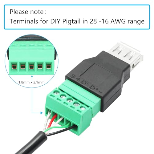 USB 2.0 A Female to 5-Pin Terminal Adapter, Including Screwdriver, 2-Pack - style: USB A Female Terminal - 2Pcs