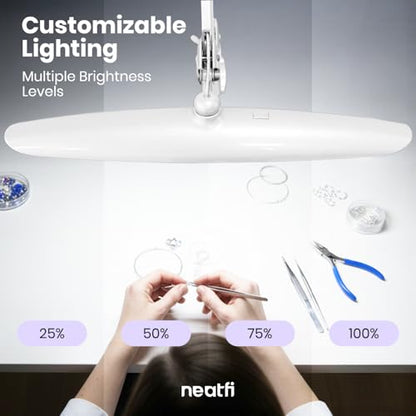 Neatfi XL 2200 Lumens 24W LED Desk Lamp – Shadow-Free Task Lighting | 4-Level Dimming | Home Office & Crafts Use | 20-Inch Wide Head (White, Non-CCT with Clamp) - color: White, size: Non-CCT with Clamp