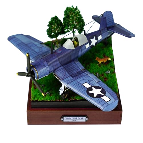 3D Wooden Puzzles for Adults, DIY Miniature Aircraft Model Kit, Airplane Building Set, Book Nook Kit, Diorama1:48 Scale F4U Corsair with Display Base, Gift for Teens and Adults (Navy Plane)