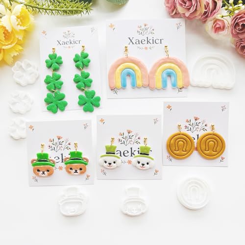 St. Patrick's Day Polymer Clay Cutters Set - 10pcs Sharp & Durable Leprechaun, Horseshoe & Beer Mug Shapes for DIY Earring Jewelry Making, Soft Clay Crafts & Holiday Supplies - color: 2K color