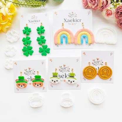 St. Patrick's Day Polymer Clay Cutters Set - 10pcs Sharp & Durable Leprechaun, Horseshoe & Beer Mug Shapes for DIY Earring Jewelry Making, Soft Clay Crafts & Holiday Supplies - color: 2K color