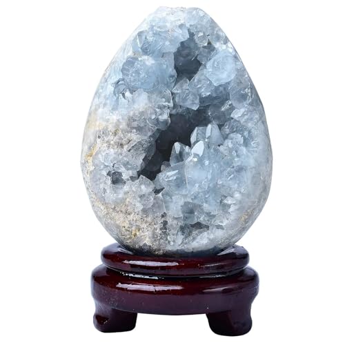 Natural Blue Celestite Geode Egg Healing Crystal Stone Collection Mineral Specimen with Stand Home Office Decor 5.5-6.6 Pound - color: Light Blue, size: 5.5-6.6 Pound