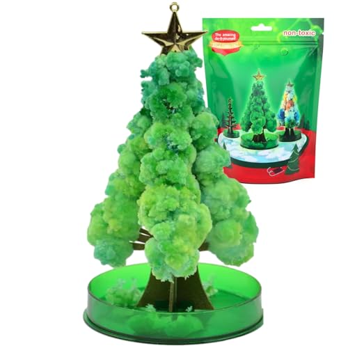 Magic Growing Christmas Tree DIY Crystal Kit – Green/Red Variants, Fast 24h Growth, Star Topper & Garland – Fun Holiday Decor & Gift Set (1, Green)