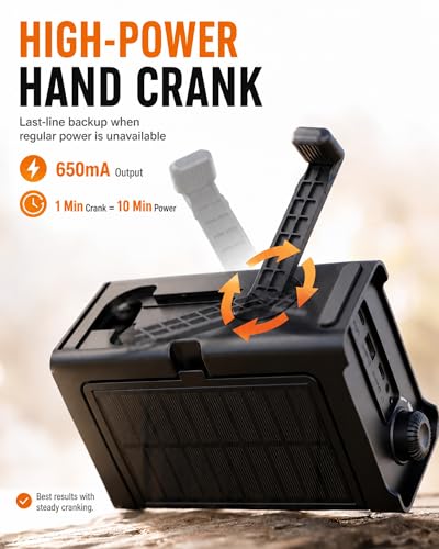 Emergency Radio, 12000mAh Solar Hand Crank NOAA Weather Radio, Black - color: Upgraded Black