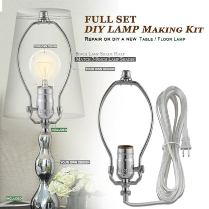 Lamp Making Kit,Make a Lamp or Repair Kit,3-Way Lamp Socket with Matching Cord Lamp Harp Set,Lamp Wiring Kit for Table Floor Lamp,Essential Hardware for DIY Lamp Design or Repair (Silver, 1) - style: Silver