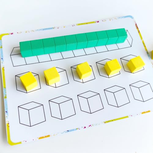 Math Task Boxes Set of 5 Math Manipulatives Themes 230+ Pieces of Number Rods, Base Ten Blocks, Ten Frame Disc Counters, Place Value Blocks, 0-9 Numbers, 3D Shapes, Activity Cards (Base Ten Blocks) - color: Base Ten Blocks
