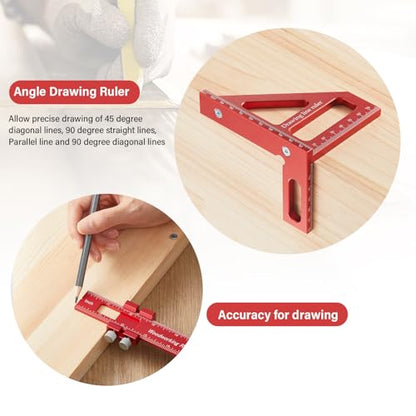 4 Pcs Woodworking Ruler, Metal Precision Pocket Rulers 12, 8, 6 Inch with 3D Multi Angle Measuring Ruler 45/90 Degree for Precision Measuring Marking Inch and Metric