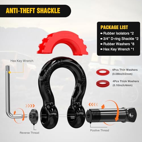 Nilight 3" x30' Recovery Tow Strap Kit Two 3/4" Anti-Theft D-Ring Shackles - color: 30ft Tow Strap +D-Ring Shackle