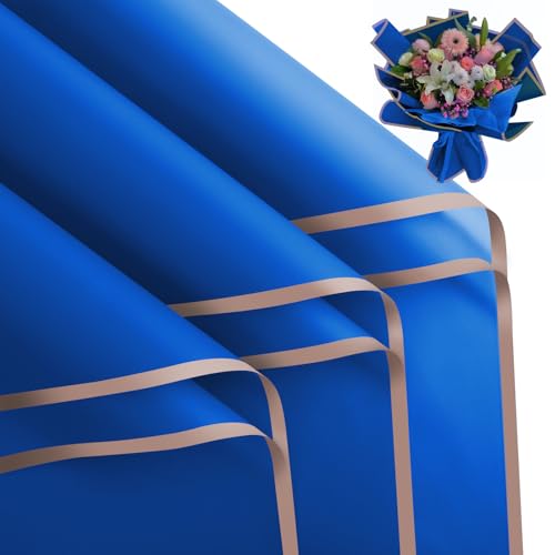 FUHITIM 20 Sheets Flower Waterproof Wrapping Paper (Royal Blue) - color: Royal Blue