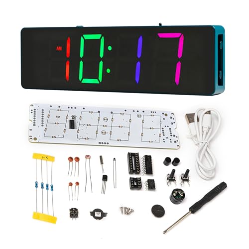 EIELE Soldering Practice Kit 4-Digit RGB Colour LED Digital Clock Kit with colourful case Suitable for students and beginners to solder and learn Adult Electronic Soldering Projects (blue case) - color: Blue Case