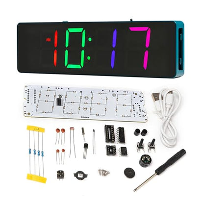 EIELE Soldering Practice Kit 4-Digit RGB Colour LED Digital Clock Kit with colourful case Suitable for students and beginners to solder and learn Adult Electronic Soldering Projects (blue case) - color: Blue Case