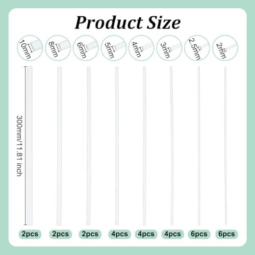 OLYCRAFT 30pcs 8 Sizes ABS Plastic Round Tube 11.8 Inch White Plastic Hollow Tubes 2/2.5/3/4/5/6/8/10mm Diameter Hollow Round Bar Rods Styrene Tube for DIY Sand Table Architectural Model Making - style: Round