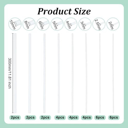 OLYCRAFT 30pcs 8 Sizes ABS Plastic Round Tube 11.8 Inch White Plastic Hollow Tubes 2/2.5/3/4/5/6/8/10mm Diameter Hollow Round Bar Rods Styrene Tube for DIY Sand Table Architectural Model Making - style: Round