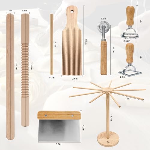 9 PCS Pasta Making Tools Set with Pasta Drying Rack, Ravioli Stamps