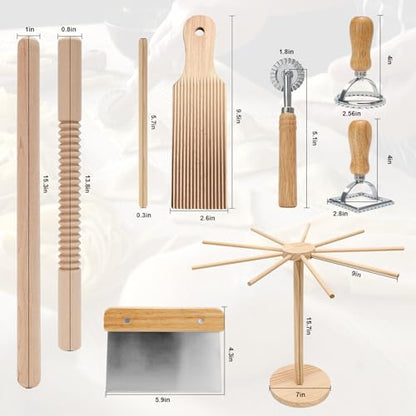 9 PCS Pasta Making Tools Set with Pasta Drying Rack, Ravioli Stamps