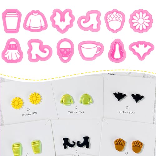 Xaekicr 12PCS Mini Halloween Clay Cutters for Polymer Clay Jewelry – Small Clay Earring Cutters, Fall Pumpkin Coffee Boot Shapes, Polymer Clay Tools & Molds Kit - color: 2F color