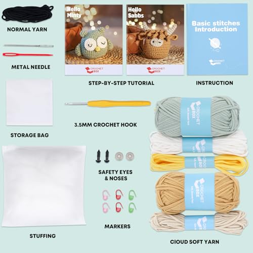 CrochetBox Highland Cow and Owl Crochet Kit for Beginners, 2 PCS Set - color: 2 PCS Highland Cow and Owl
