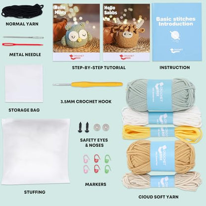 CrochetBox Highland Cow and Owl Crochet Kit for Beginners, 2 PCS Set - color: 2 PCS Highland Cow and Owl