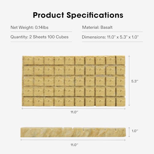 VIVOSUN 1 Inch Rockwool Cubes, 100 Plugs Grow Cubes for Hydroponics, Cuttings, Cloning, Plant Propagation, Seed Startling (Pack of 2) - size: 1"-100 Plugs (Pack of 2)
