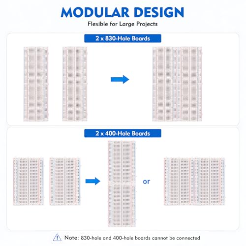 134Pcs Breadboard Kit Solderless 830 * 2 & 400 * 2 Tie Points Boards