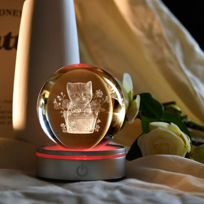IFOLAINA Cat Themed Gifts for Women 3D Crystal Ball for Her Mom Girls - color: Flower Pot Cat