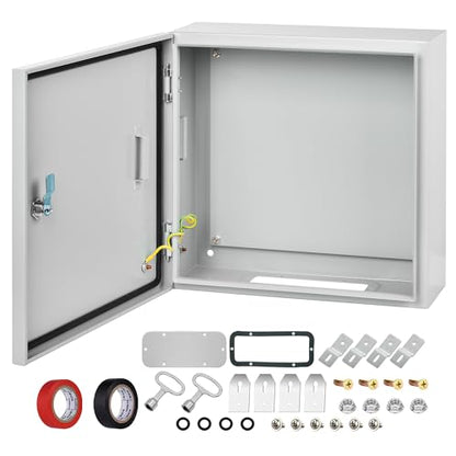 Steel Electrical Junction Box, 24 x 24 x 12'' Waterproof & Dustproof Electrical Enclosure, Outdoor & Indoor Universal Project Box with Lock & Mounting Plate - size: 24 x 24 x 12"