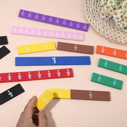 51 PCS Magnetic Fraction Tiles, Fraction Bars Set Rainbow Math Manipulatives for Fraction Learning Math Practice Teacher Must Haves - size: Fraction Pieces Square