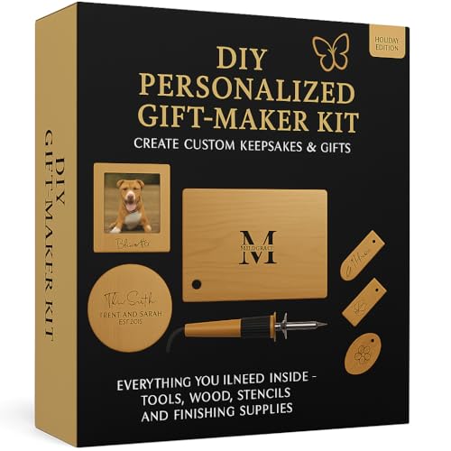 DIY Woodburning Gift-Maker Kit — Screen-Free Holiday Break Activity (Ages 12+) — Personalize Cutting Board, Coasters, Keychains & Frame — Tool, Tips, Instructions, Wood Blanks Included