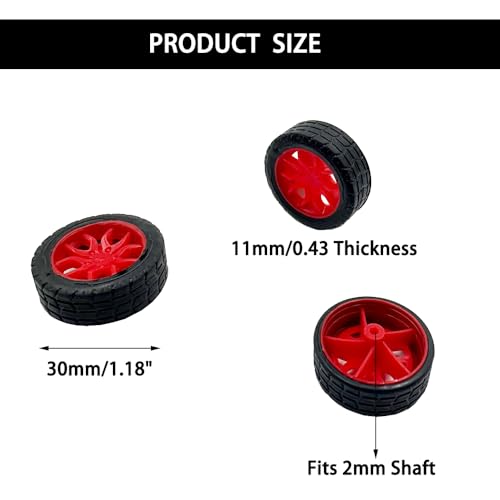 20PCS Small Toy Car Wheel 30mm Model Car Rubber Tire Wheels with 10PCS Shaft Round Rod Axles for DIY Model Toy RC Car Truck Robot Building Accessories (Red 2x30mm) - style: Red 2x30mm