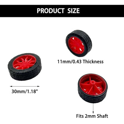 20PCS Small Toy Car Wheel 30mm Model Car Rubber Tire Wheels with 10PCS Shaft Round Rod Axles for DIY Model Toy RC Car Truck Robot Building Accessories (Red 2x30mm) - style: Red 2x30mm