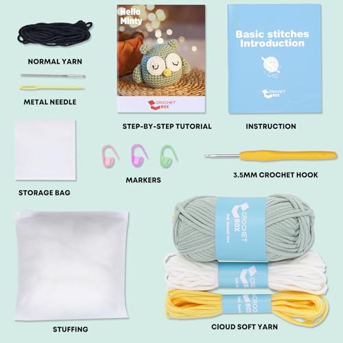 Complete Beginners Crochet Kit - Owl Crochet Kit, All You Need for Crocheting, Step-by-Step Video Tutorials, Instruction, Tools, Holiday Birthday Gift for Adults, Teens - color: Owl