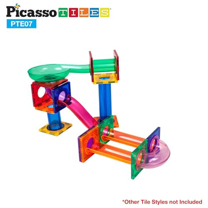 PicassoTiles Magnetic Tiles for Marble Run Racetrack Square Joint Shape Building Block Construction Colorful STEM Toy Set Learning Kit Educational Magnet Playset for Toddler Boys & Girls Ages 3+ - color: Marble Run Square Joint