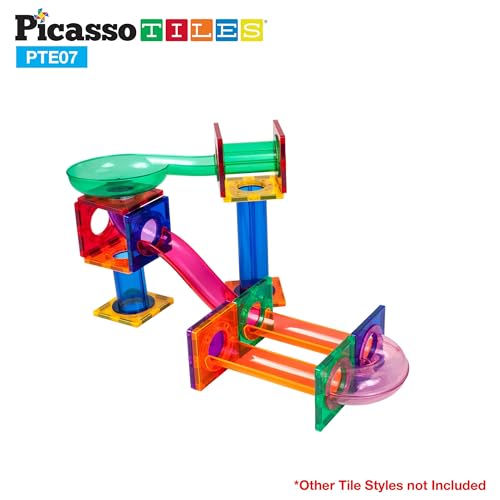 PicassoTiles Magnetic Tiles for Marble Run Racetrack Square Joint Shape Building Block Construction Colorful STEM Toy Set Learning Kit Educational Magnet Playset for Toddler Boys & Girls Ages 3+ - color: Marble Run Square Joint