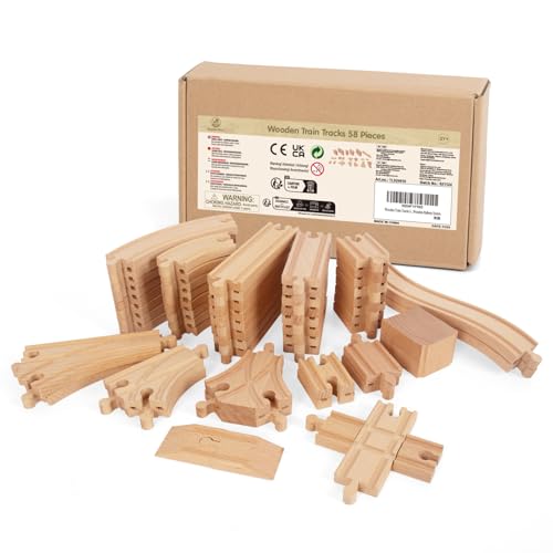 Wooden Train Tracks, 58Pcs Track Expansion Wooden Railway System - style: 58 Pcs