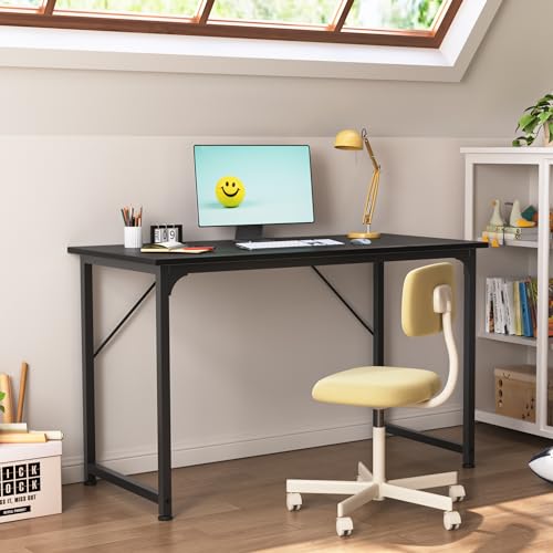 Huuger Modern Simple Office Desk, 40 Inch Gaming Desk with Storage, Black Metal Frame, Large Legroom - color: Black, size: 40inch