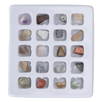 Rock Collection Kit, 20pcs Gems and Crystal Mineral Science Educational Kit with Identification Chart, Geology Learning Tool for Kids Adults Classroom Home Study (Original Rock Set 2)