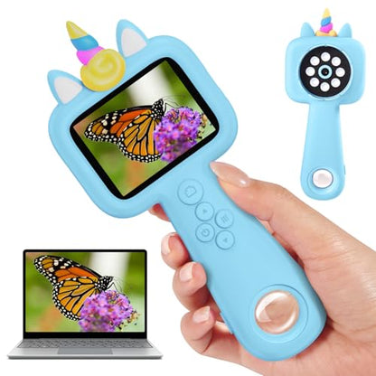 2.4" Screen Kids Microscope, 4K Handheld Digital Microscope - color: Blue